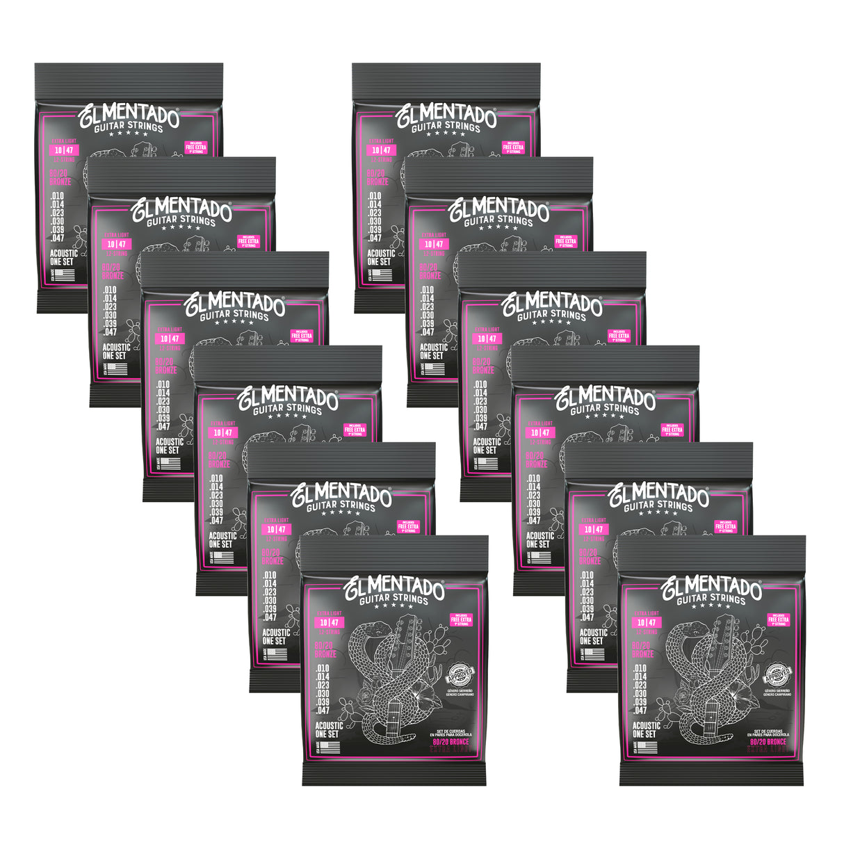 10|47 80/20 BRONZE : Docerola Guitar Strings (Pairs) 12-PACK | EL MENTADO™