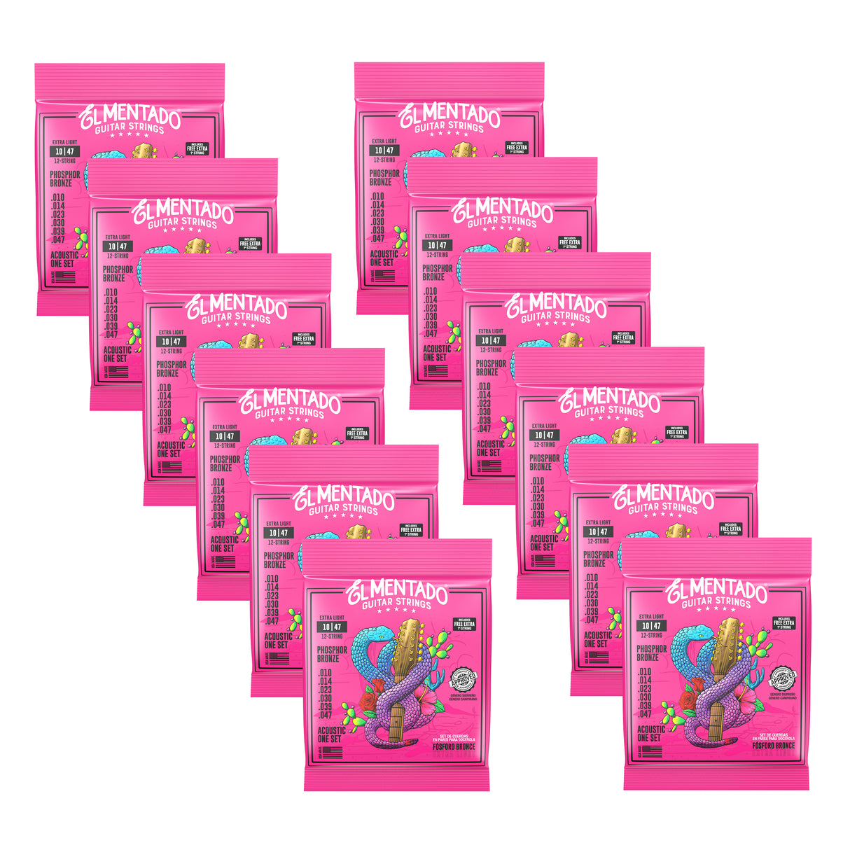 10|47 PHOSPHOR BRONZE : Docerola Guitar Strings (Pairs) 12-PACK | EL MENTADO™
