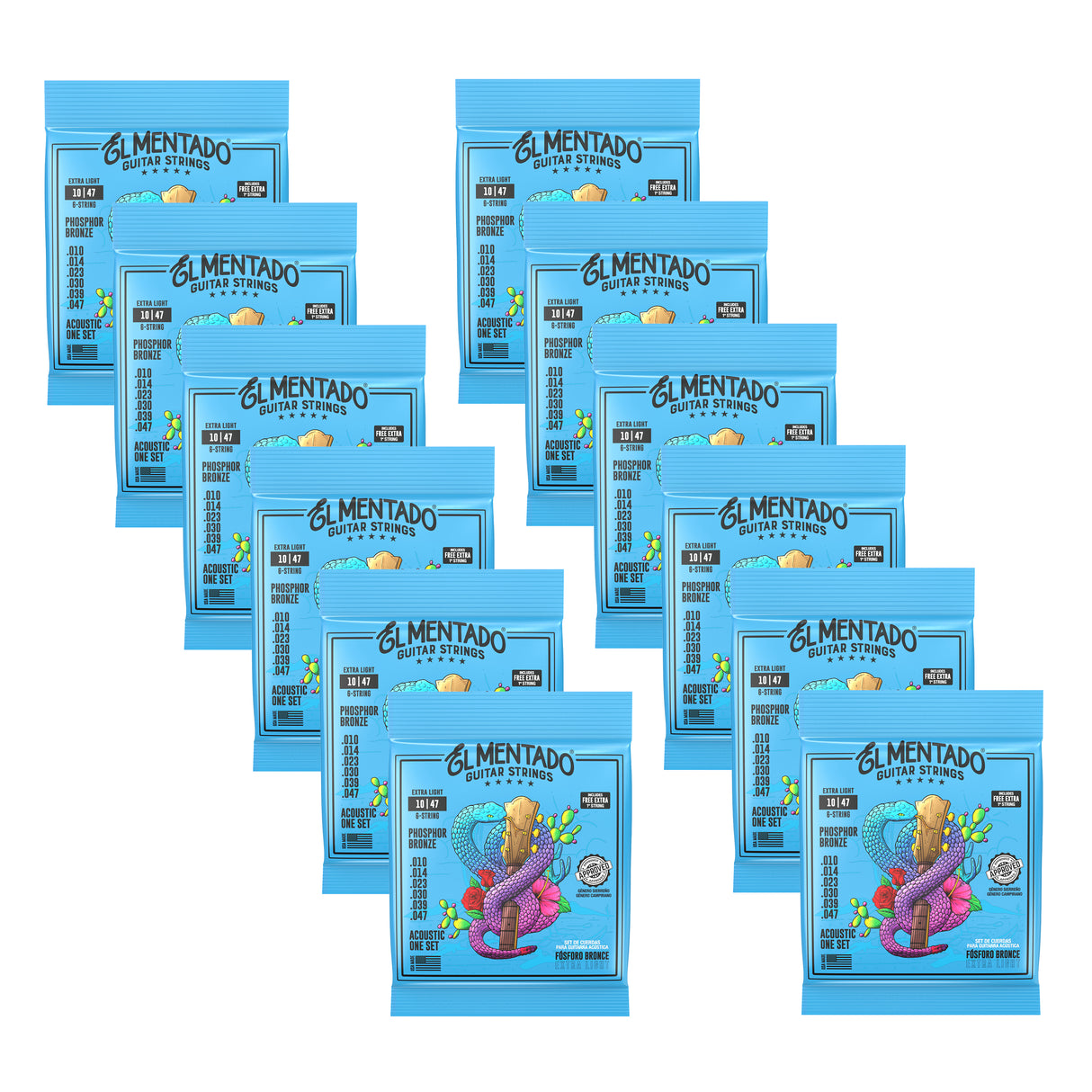 10|47 BRONCE FOSFORADO : Cuerdas Para Guitarra Acústica 12-PACK | EL MENTADO™