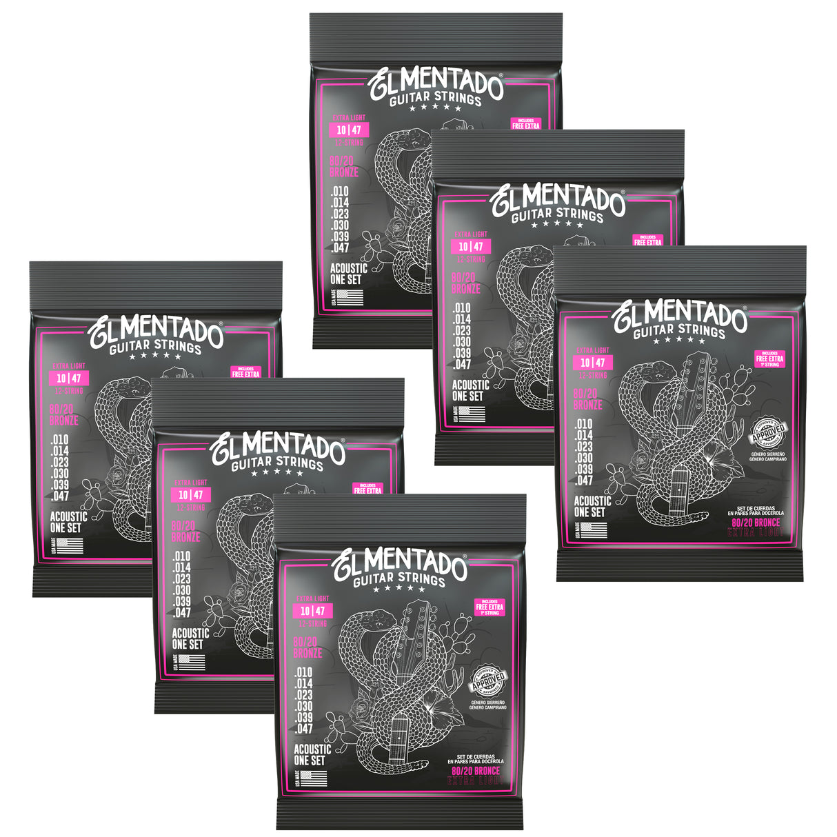 10|47 80/20 BRONCE : Cuerdas Para Guitarra Docerola (En Pares) 6-PACK | EL MENTADO™