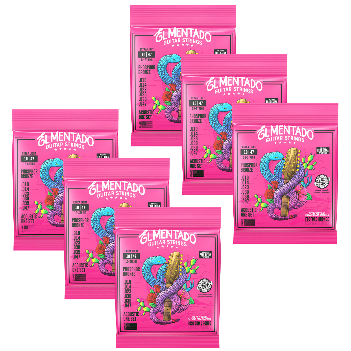 10|47 PHOSPHOR BRONZE : Docerola Guitar Strings (Pairs) 6-PACK | EL MENTADO™