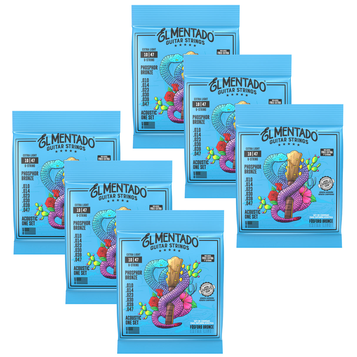 10|47 BRONCE FOSFORADO : Cuerdas Para Guitarra Acústica 6-PACK | EL MENTADO™