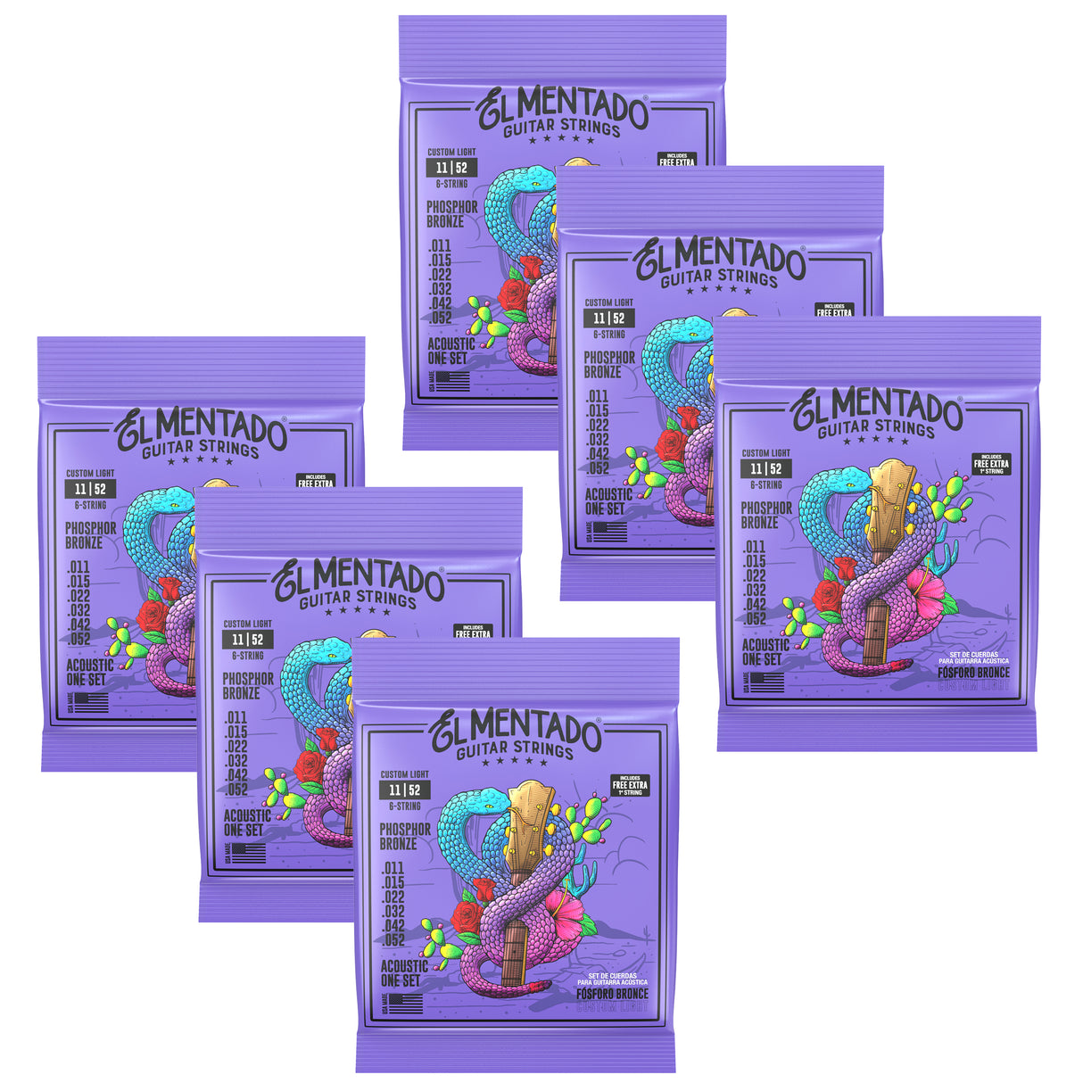 11|52 BRONCE FOSFORADO : Cuerdas Para Guitarra Acústica 6-PACK | EL MENTADO™