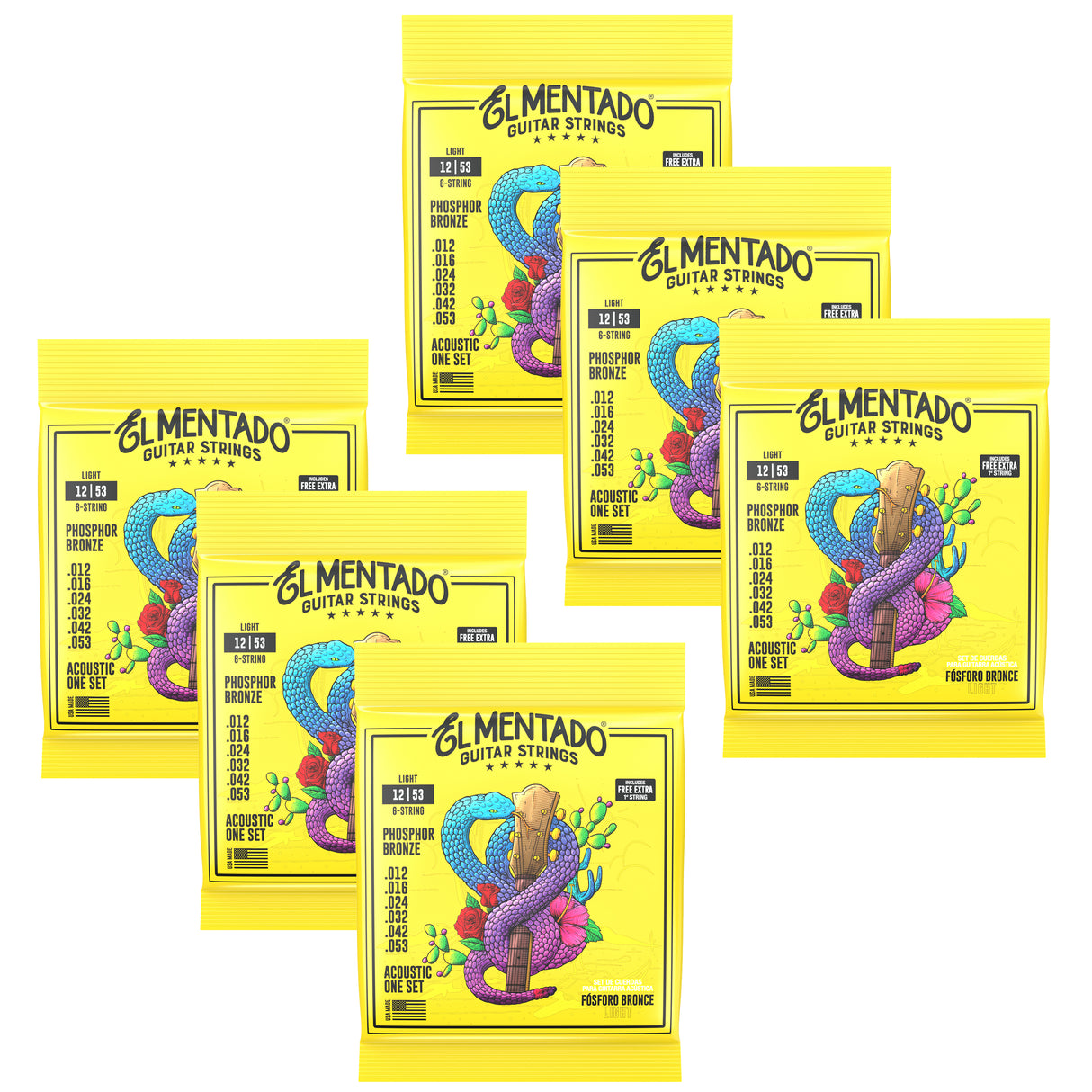 12|53 PHOSPHOR BRONZE : Acoustic Guitar Strings 6-PACK | EL MENTADO™