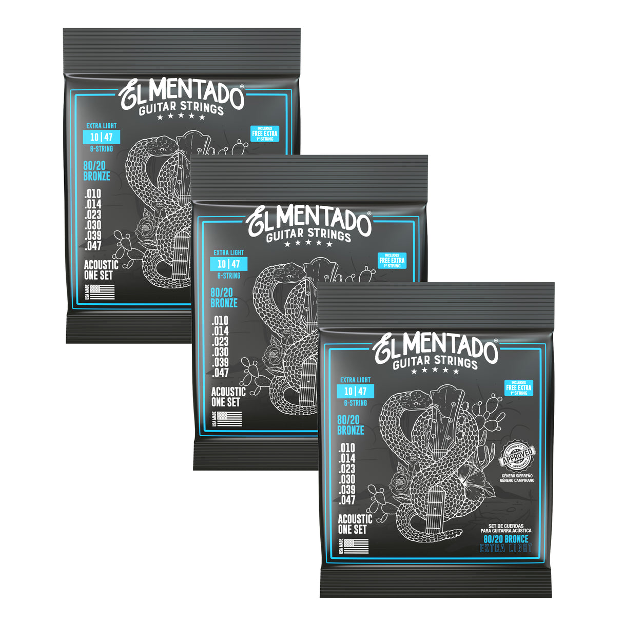 10|47 80/20 BRONZE : Acoustic Guitar Strings 3-PACK | EL MENTADO™