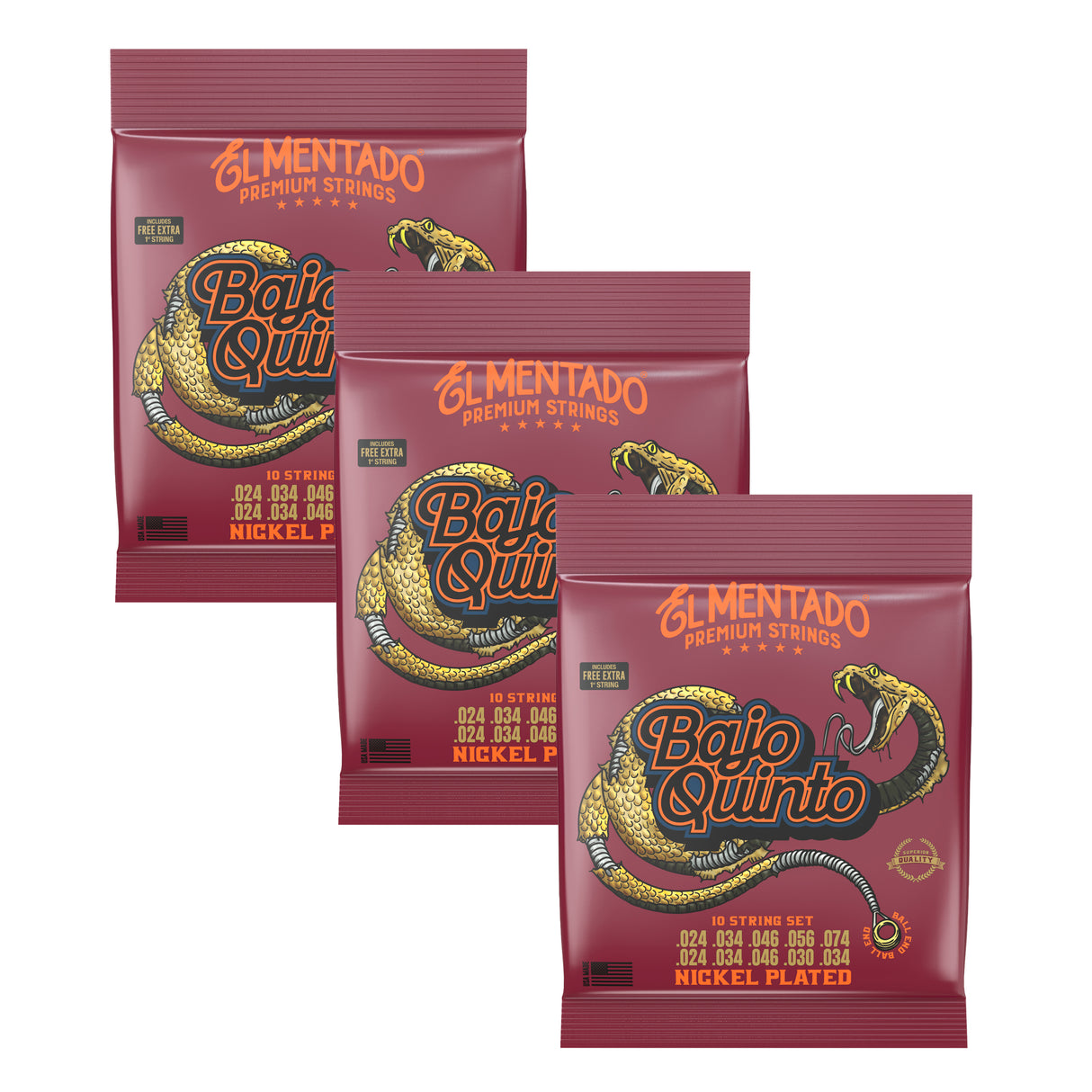 NÍQUEL PLATEADO : Cuerdas Para Bajo Quinto (Ball End) 3-PACK | EL MENTADO™