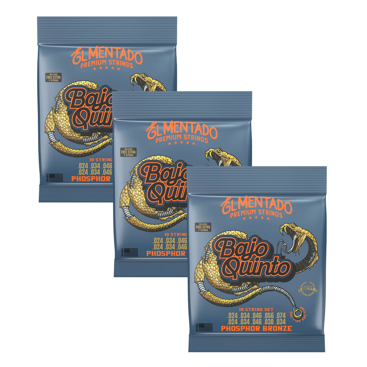 PHOSPHOR BRONZE : Bajo Quinto Strings (Ball End) 3-PACK | EL MENTADO™