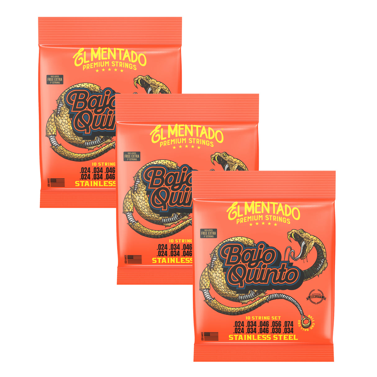 STAINLESS STEEL : Bajo Quinto Strings (Ball End) 3-PACK | EL MENTADO™