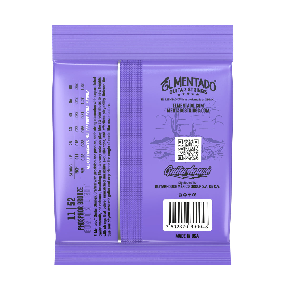 11|52 PHOSPHOR BRONZE : Acoustic Guitar Strings 6-PACK | EL MENTADO™