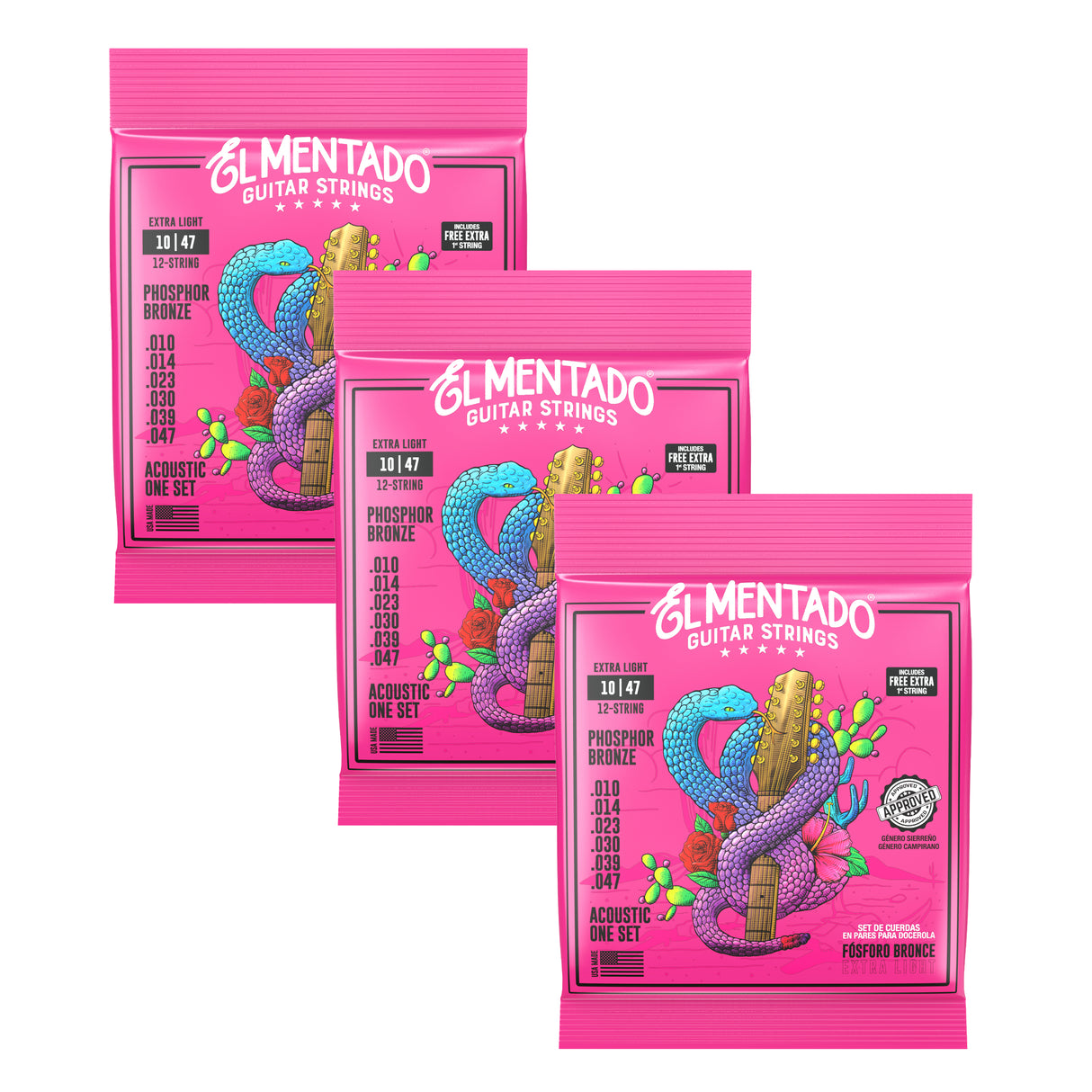 10|47 BRONCE FOSFORADO : Cuerdas Para Guitarra Docerola (En Pares) 3-PACK | EL MENTADO™