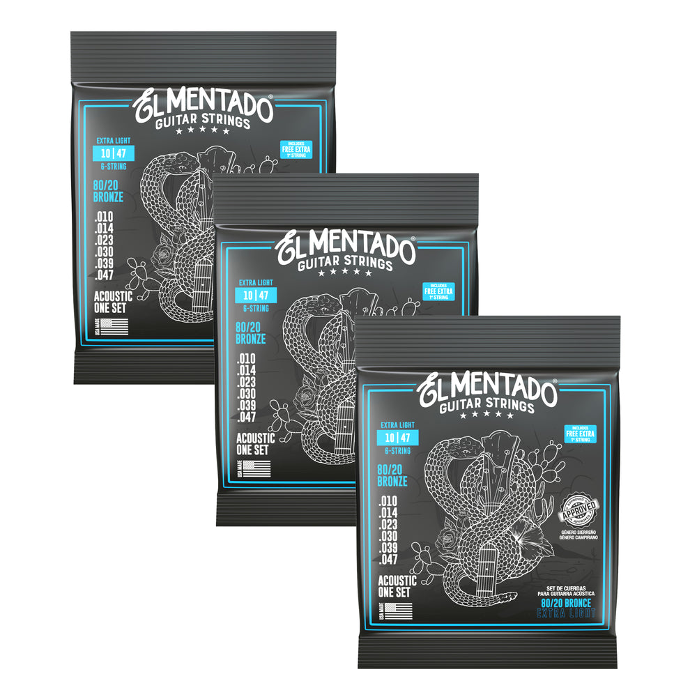10|47 80/20 BRONZE : Acoustic Guitar Strings 3-PACK | EL MENTADO™
