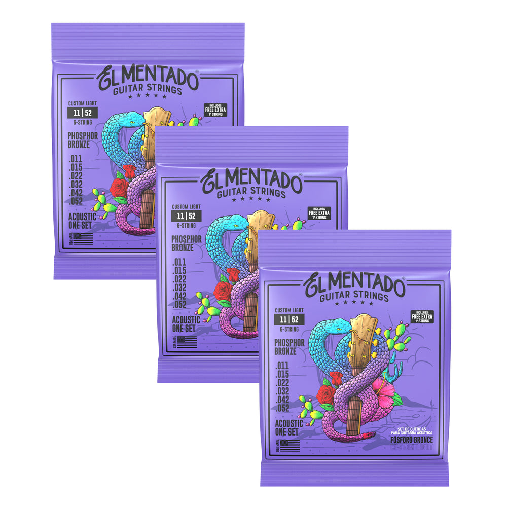11|52 BRONCE FOSFORADO : Cuerdas Para Guitarra Acústica 3-PACK | EL MENTADO™